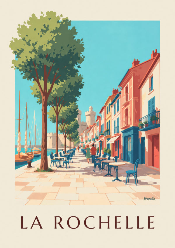Poster des Gabut-Viertels in La Rochelle mit bunten Häusern