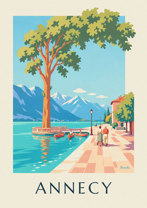 Affiche promenade au bord du lac d'Annecy sous les platanes : l'affiche entière