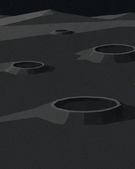 The 4 craters with angular rims on the Moon's dark grey surface beneath a black sky