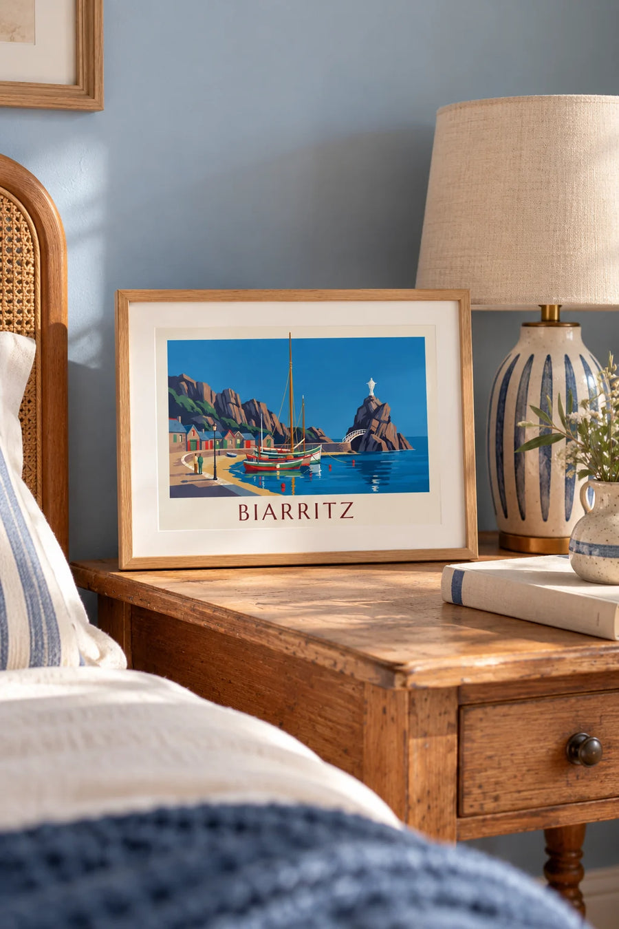 Affiche port des Pêcheurs de Biarritz et Rocher de la Vierge : petit format A4 encadré