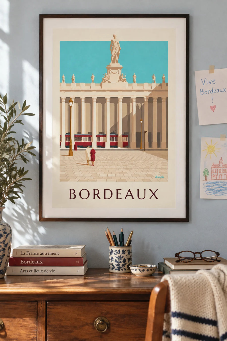 Affiche Grand Théâtre et place de la Comédie à Bordeaux : encadrée au mur