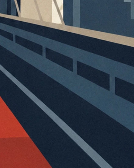Das dunkelblaue Geländer der Brooklyn Bridge entlang des roten Fußgängerwegs