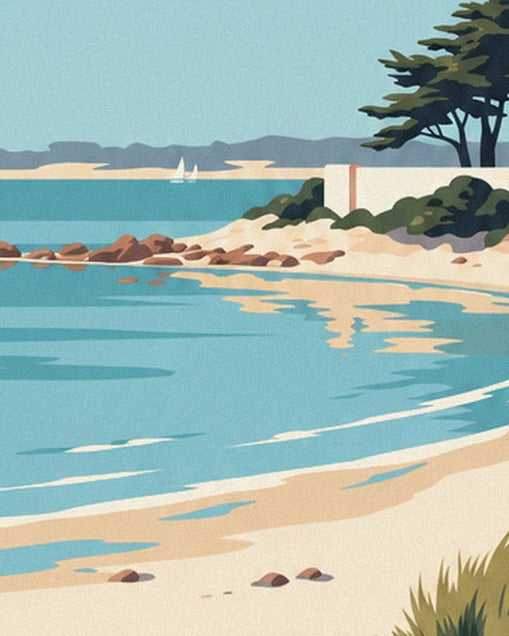 La plage de sable blond, les rochers et les pins face à l’eau turquoise du Cap Ferret