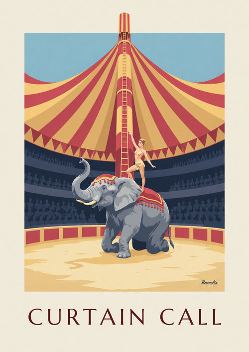 Affiche éléphant agenouillé et acrobate sous le grand chapiteau : l'affiche entière