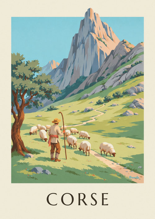 Poster Schäfer und seine Schafe in den korsischen Bergen: das ganze Poster
