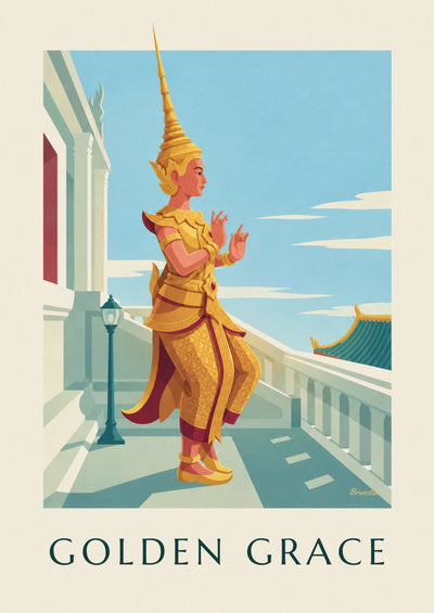 Poster thailändische Tänzerin im goldbestickten Kostüm: das ganze Poster