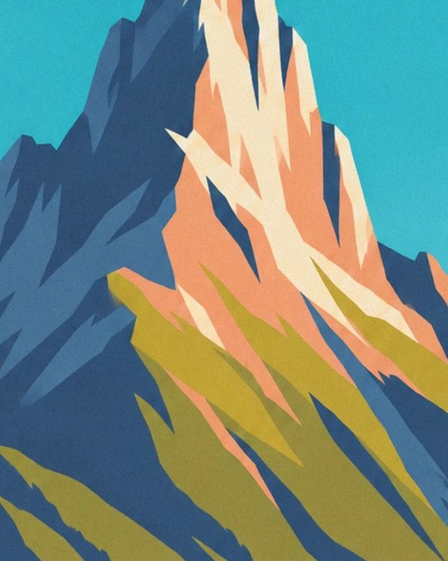 Die steilen Bergwände mit blauen Schatten und orangefarbenem Fels