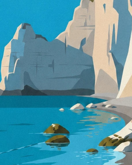The falaise d’Amont above the turquoise water, between rocks and a pebble beach