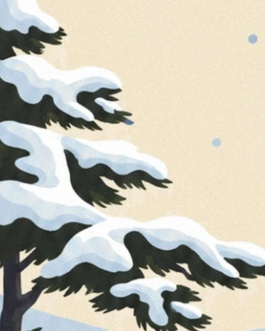 Les branches vert sombre d’un pin chargées de neige blanche aux ombres bleutées