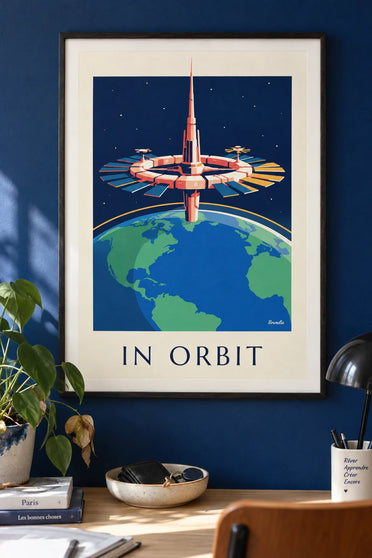 Poster Raumstation im Orbit um die Erde: gerahmt an der Wand