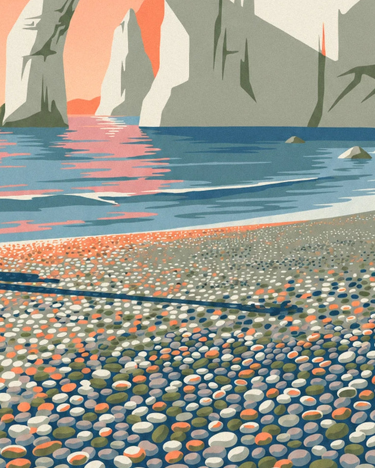 Poster weiße Klippen von Étretat bei Sonnenuntergang: Detail in Nahaufnahme