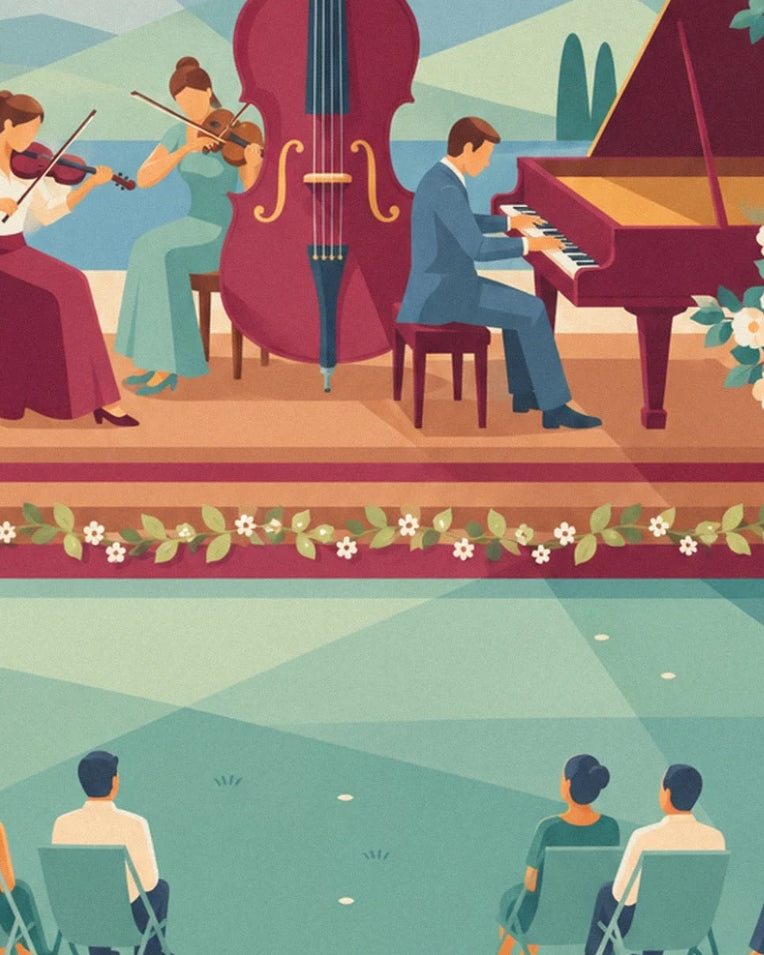 Poster Klassik-Trio bei einem Sommerkonzert unter freiem Himmel: Detail in Nahaufnahme