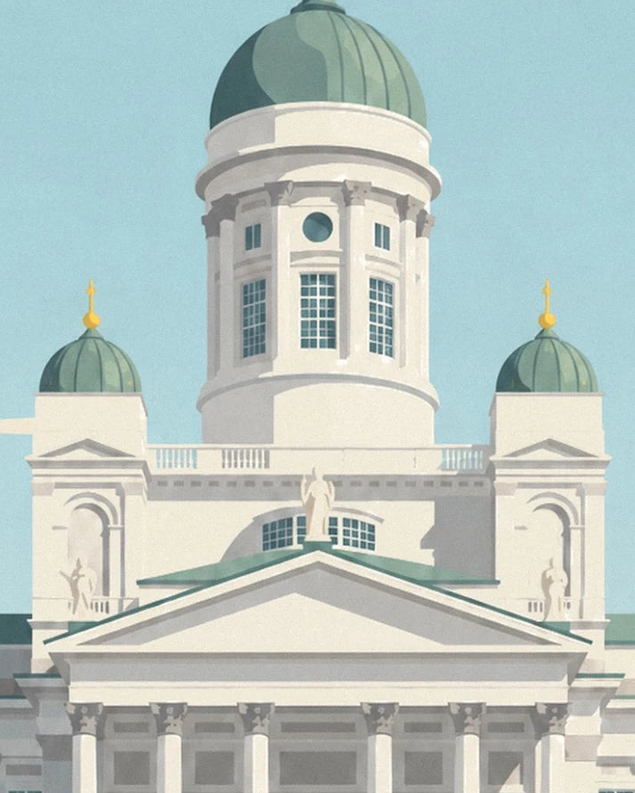 Le dôme vert de la cathédrale d’Helsinki et ses 2 petites coupoles aux flèches dorées