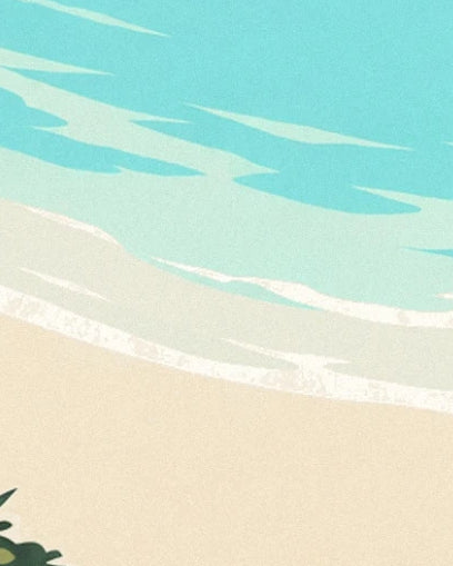 The small white waves of the turquoise lagoon on the golden sand of île Maurice