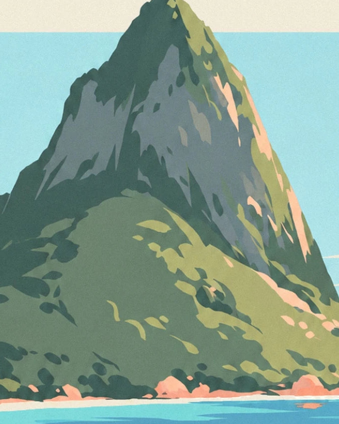 The steep slopes of Morne Brabant, between green vegetation and shaded rocks