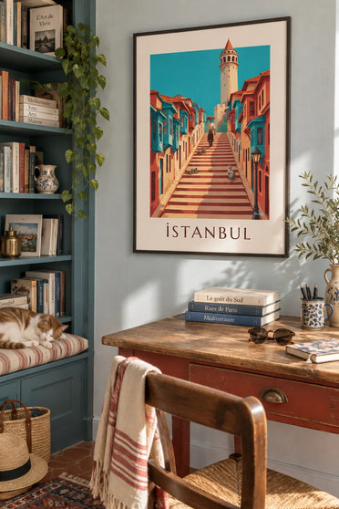 Poster Gassen von Galata und Galataturm in Istanbul: gerahmt an der Wand