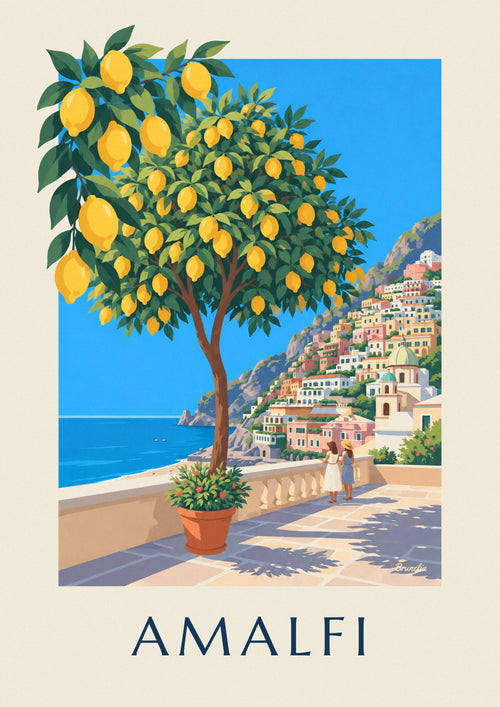 Poster Zitronen und Dorf an der Amalfiküste: das ganze Poster