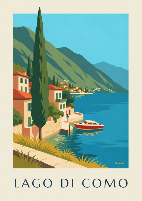 Poster Ufer des Comer Sees und Holzboot: das komplette Poster