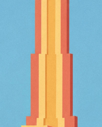 Les bandes verticales jaunes et orangées du décor sur fond bleu