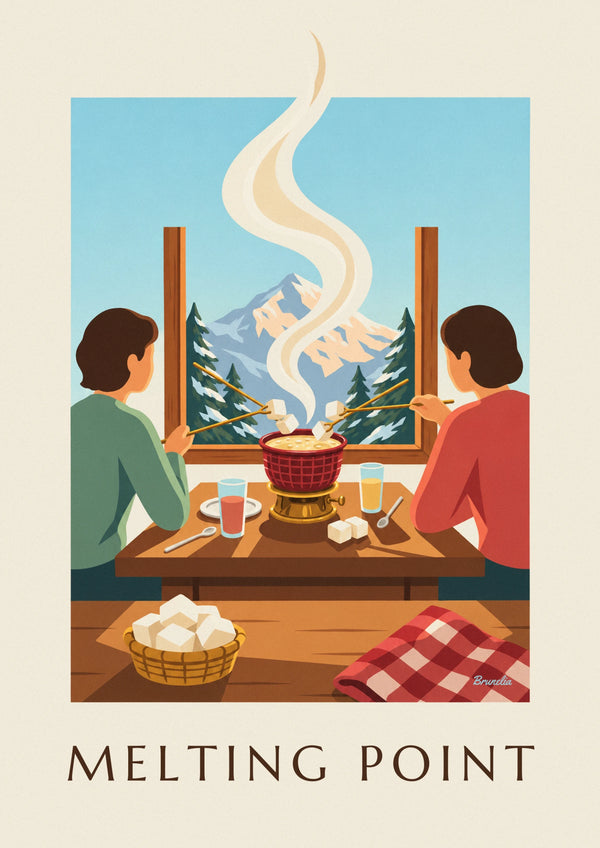Mountain chalet Savoyard cheese fondue poster