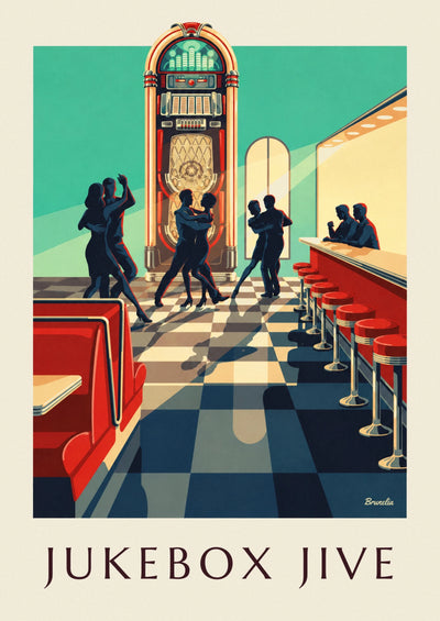 Poster Jukebox und Silhouetten von Rock-’n’-Roll-Tänzern: das ganze Poster