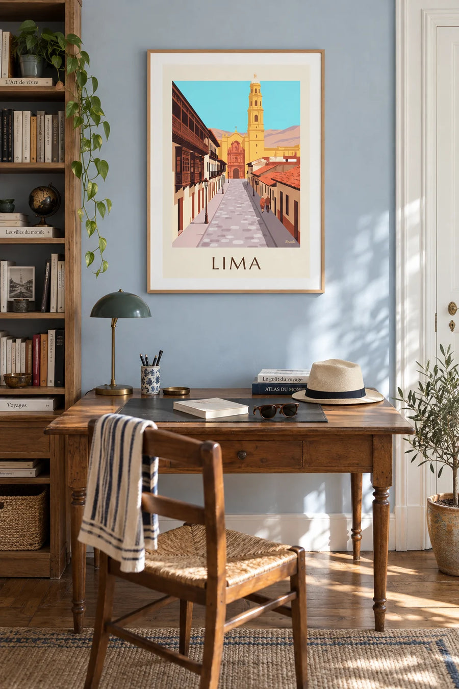 Affiche rue coloniale de Lima et basilique San Francisco : encadrée au mur