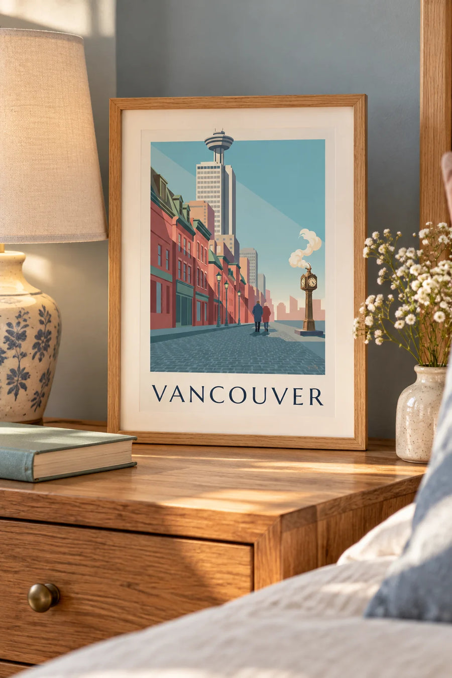 Affiche horloge à vapeur de Gastown à Vancouver : petit format A4 encadré