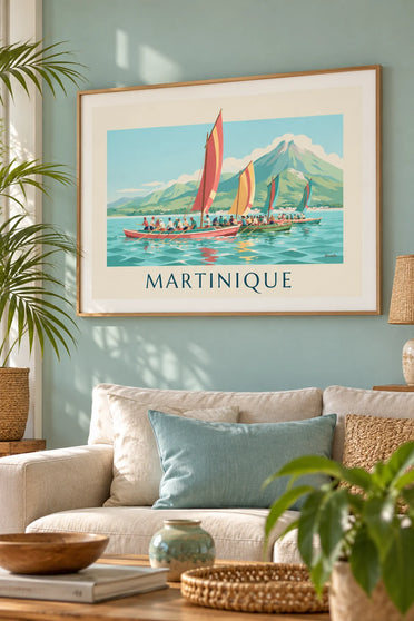 Poster Yoles rondes beim Rennen vor Martinique : gerahmt an der Wand