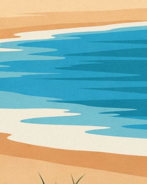 Ripples in the turquoise water and white foam along the golden sand