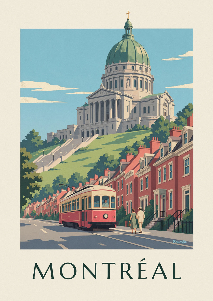 Poster rote Straßenbahn auf dem Weg zum Saint-Joseph-Oratorium