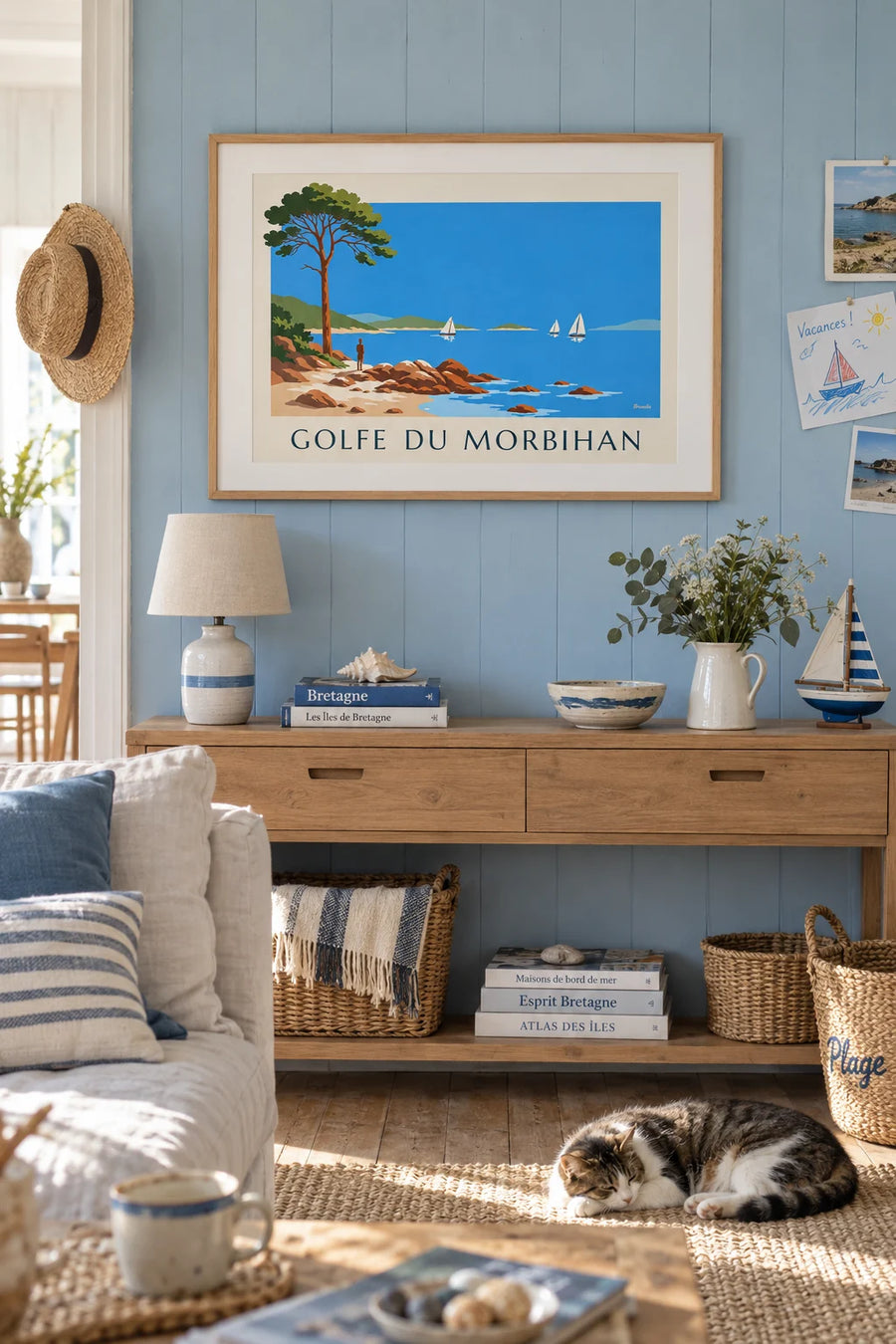 Affiche golfe du Morbihan, îles et voiliers : encadrée au mur