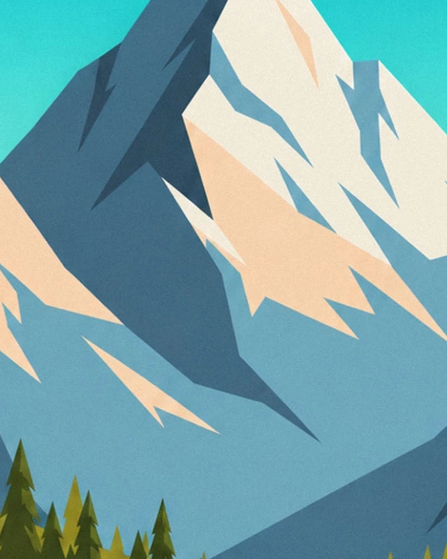 Les montagnes aux crêtes enneigées, entre ombres bleutées et reflets pêche