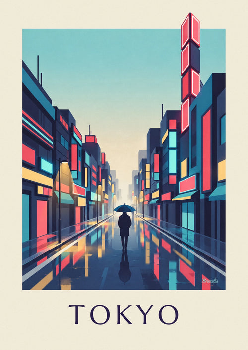 Poster Regennacht und Neonlichter im Viertel Shinjuku in Tokio: das ganze Poster
