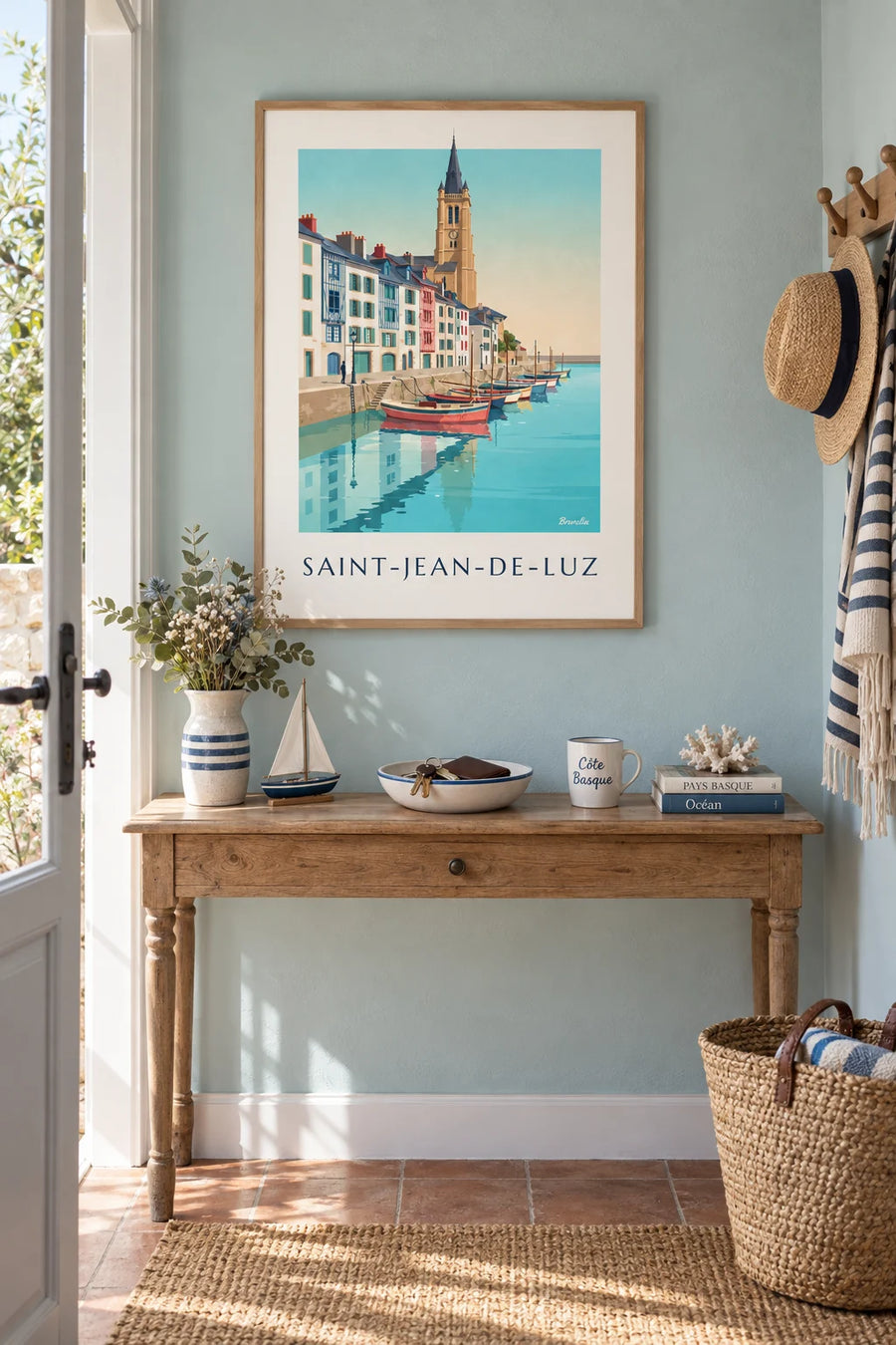 Poster of the quays and houses of the port of Saint-Jean-de-Luz: framed on a wall