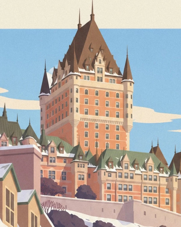 Château Frontenac with its orange façades and tall pointed roofs
