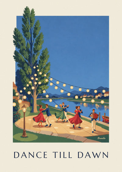 Poster Guinguette-Ball, Tanzende unter Lampions am Wasser: das ganze Poster