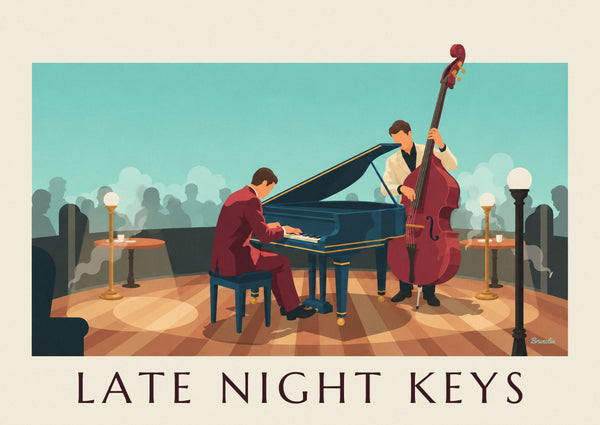 Affiche pianiste au piano à queue dans un club de jazz