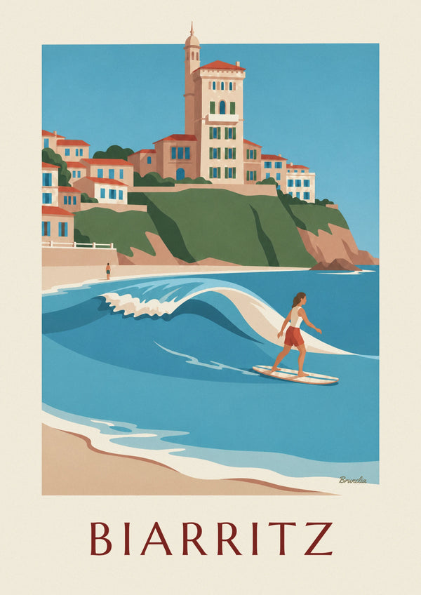 Longboarder at Côte des Basques in Biarritz poster