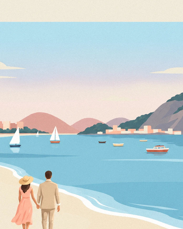 Poster Paar am Strand von Botafogo vor dem Zuckerhut in Rio: Detail in Nahaufnahme
