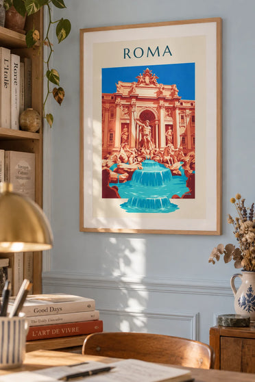 Poster Trevi-Brunnen und Neptunstatue in Rom: gerahmt an der Wand