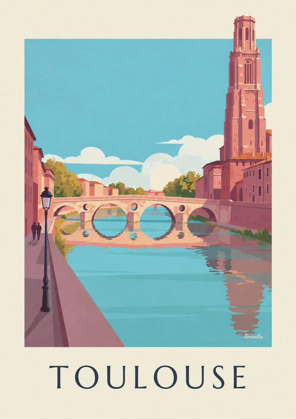 Affiche Pont-Neuf sur la Garonne à Toulouse au soleil couchant