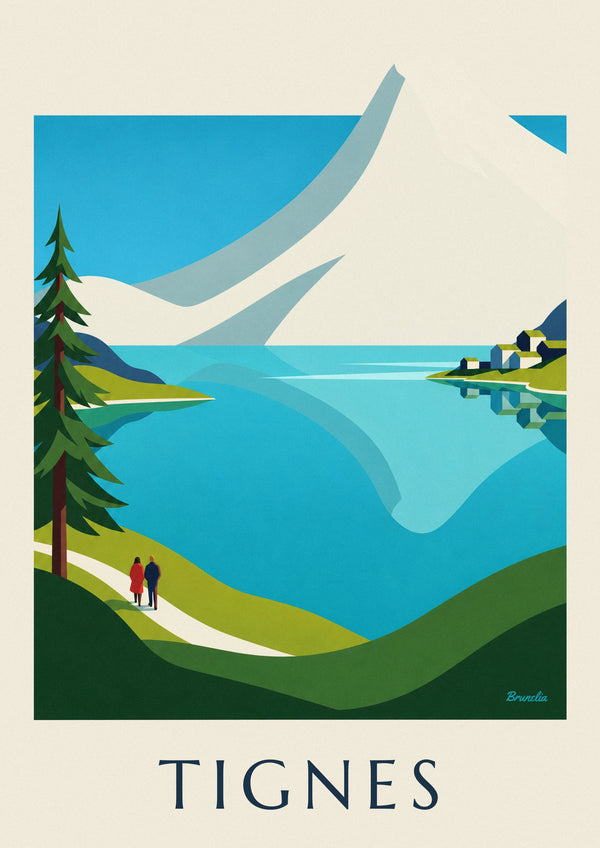Poster Lac de Tignes und verschneite Gipfel der Grande Motte