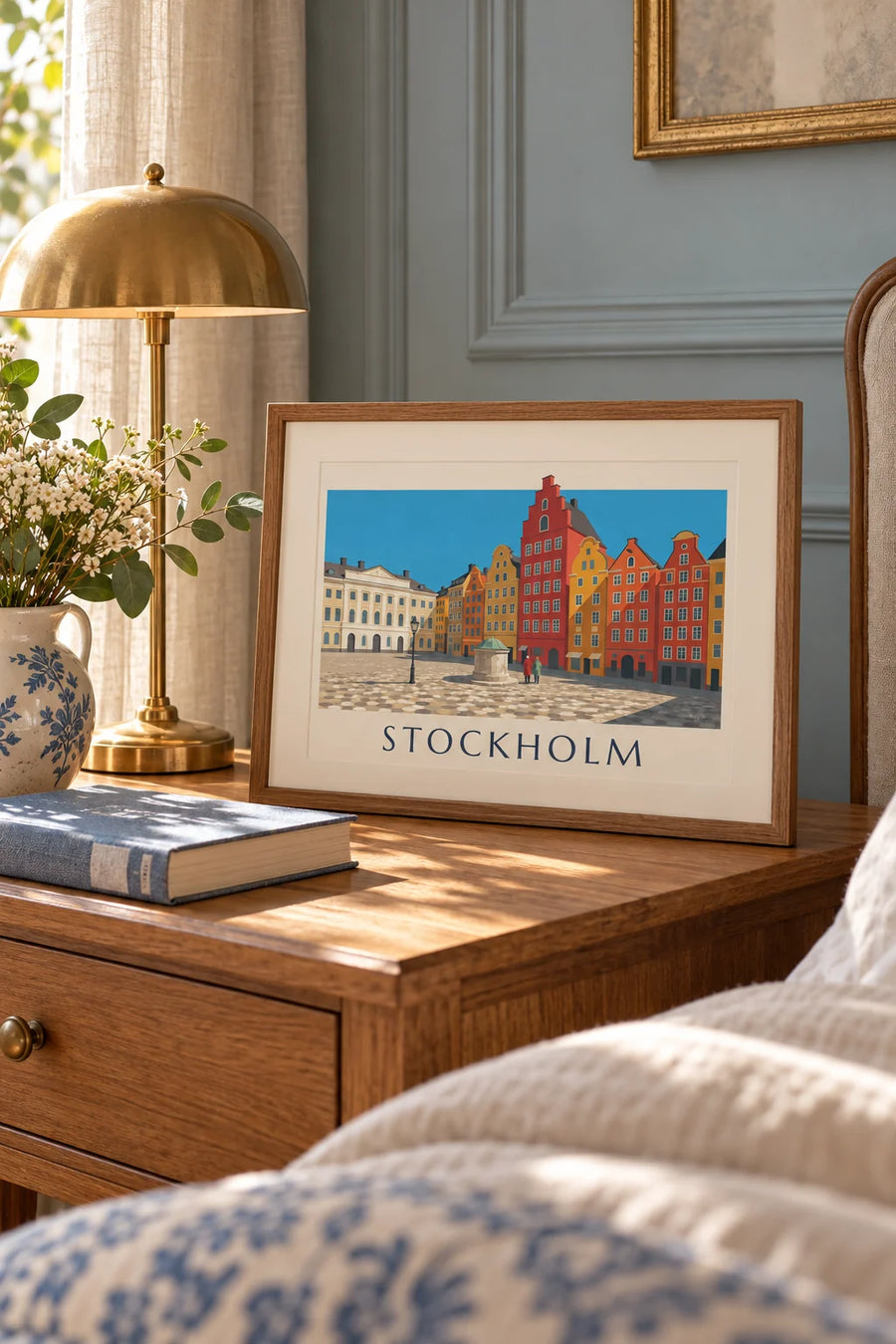 Affiche façades colorées de Stortorget dans Gamla stan à Stockholm : petit format A4 encadré