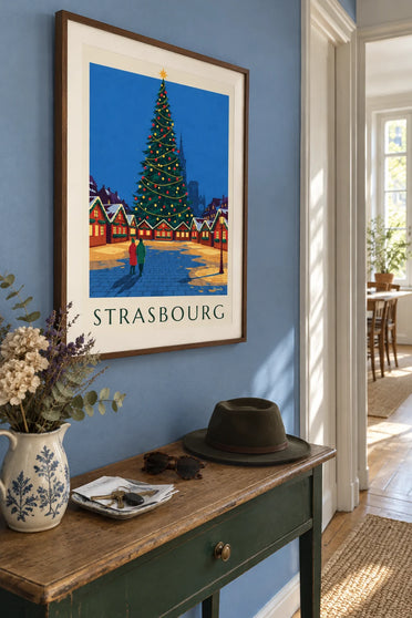 Poster of the Strasbourg Christmas market at Place Kléber: framed on the wall