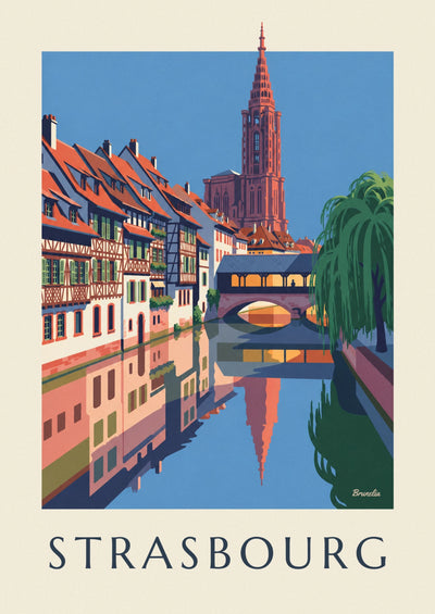 Affiche maisons à colombages et pont couvert de la Petite France à Strasbourg : l'affiche entière