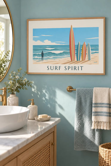 Poster Surfboards und Wellen Surf Spirit: gerahmt an der Wand