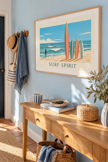 Affiche planches de surf et vagues Surf Spirit : encadrée au mur