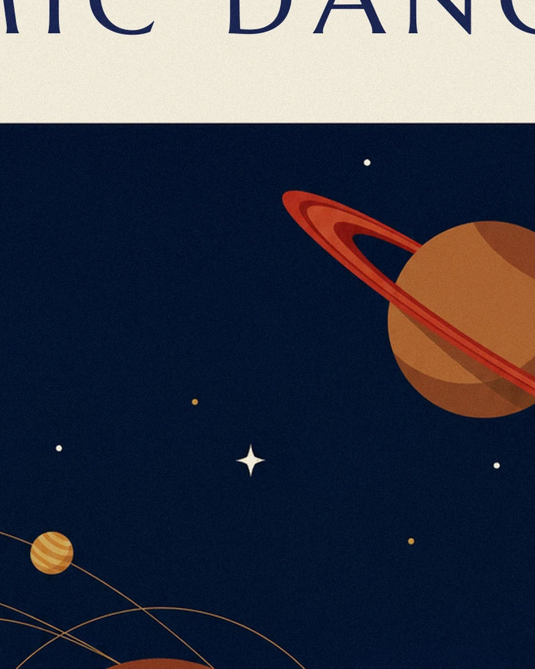 Saturn and orbiting planets midnight blue poster: close-up detail