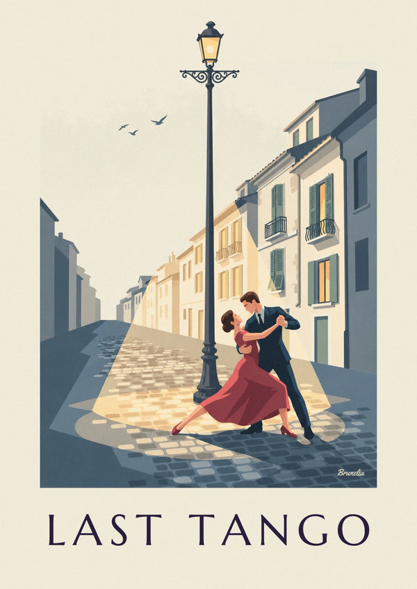 Affiche couple dansant le tango sous un réverbère