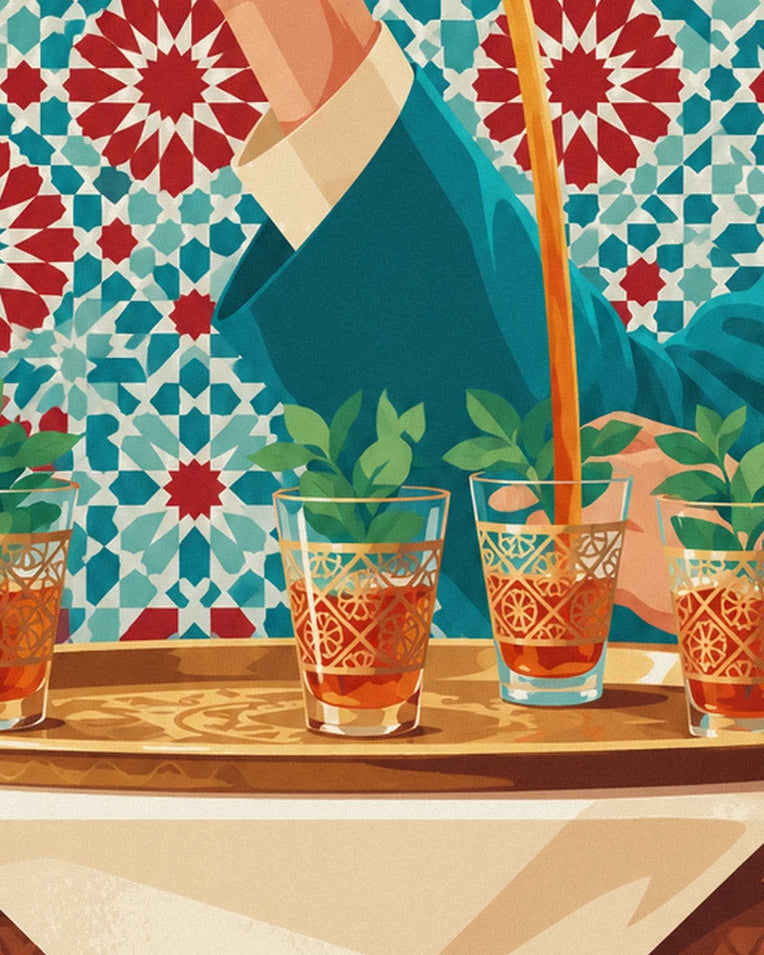 Mint tea in engraved glasses poster: close-up detail